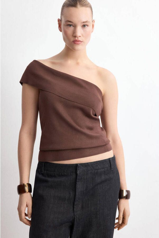 Mango off shoulder top bruin - Foto 2