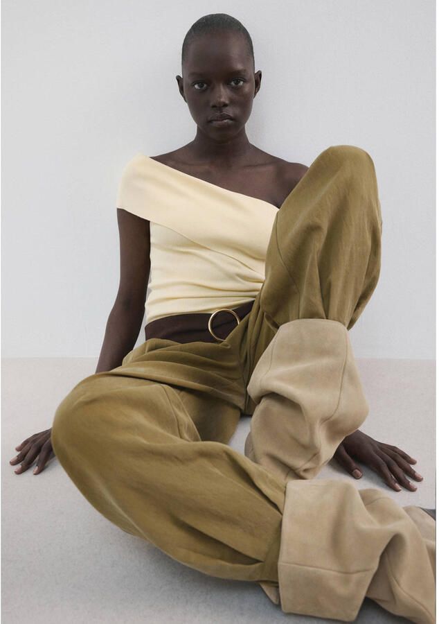 Mango off shoulder top geel - Foto 2