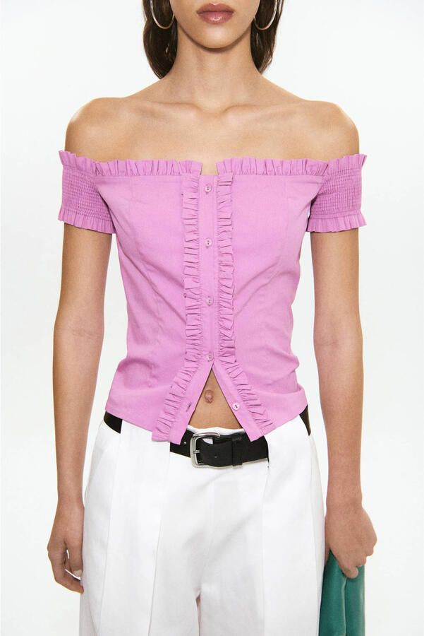 Mango off shoulder top roze