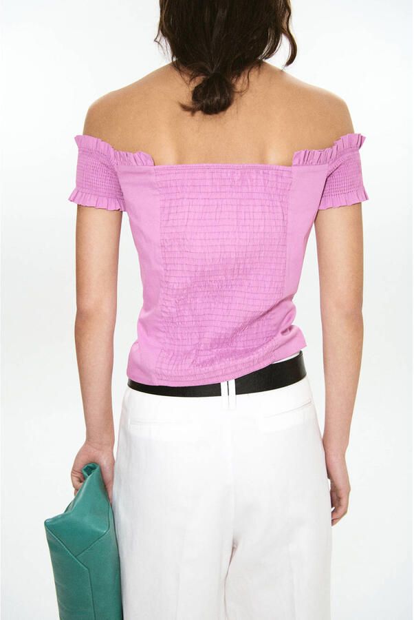 Mango off shoulder top roze - Foto 3