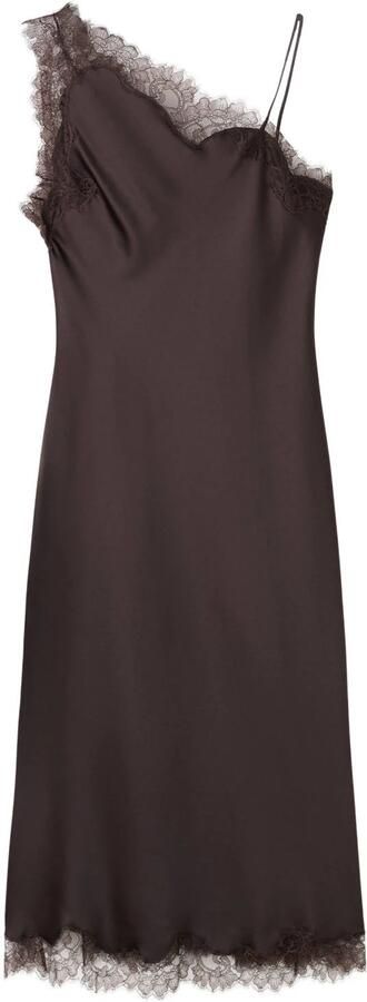 Mango one shoulder jurk bruin
