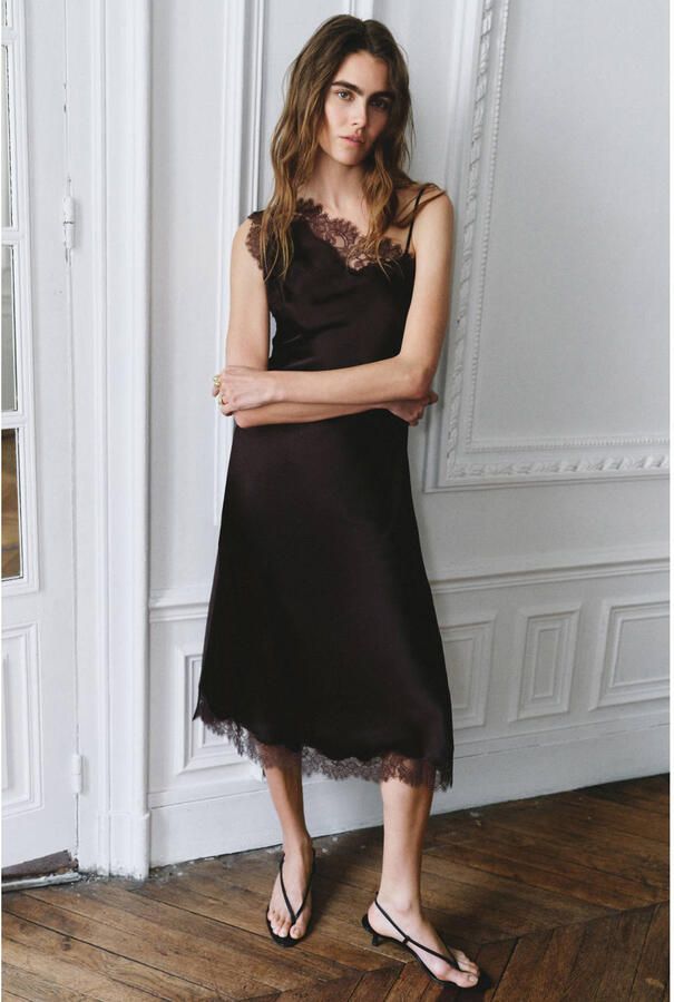 Mango one shoulder jurk bruin - Foto 3