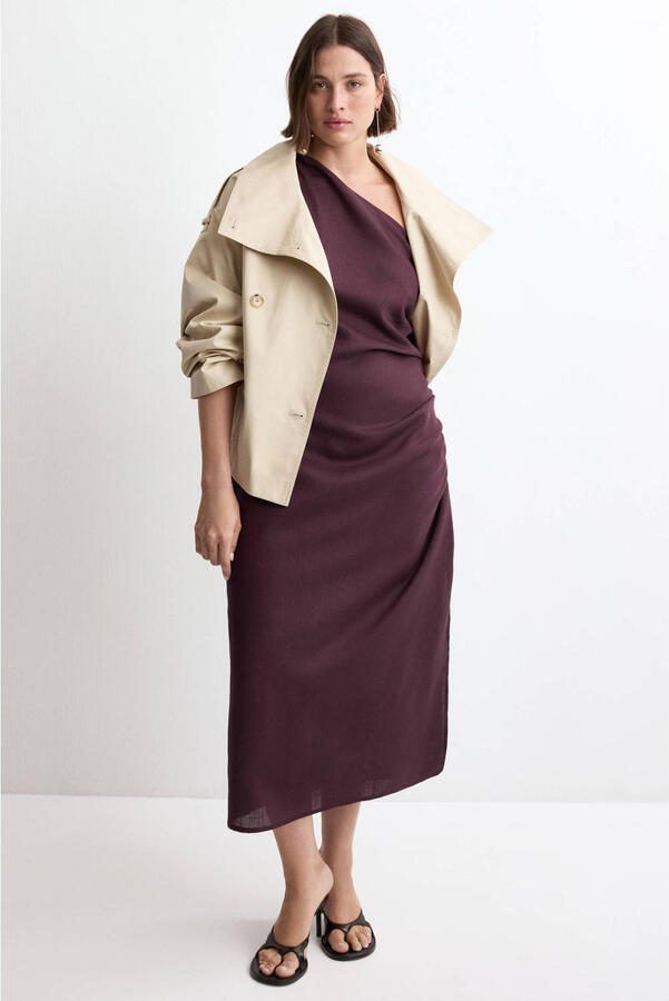 Mango one shoulder jurk donkerrood