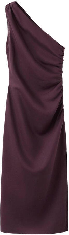 Mango one shoulder jurk donkerrood - Foto 3