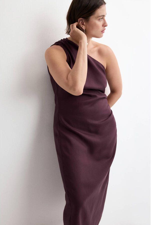 Mango one shoulder jurk donkerrood - Foto 2