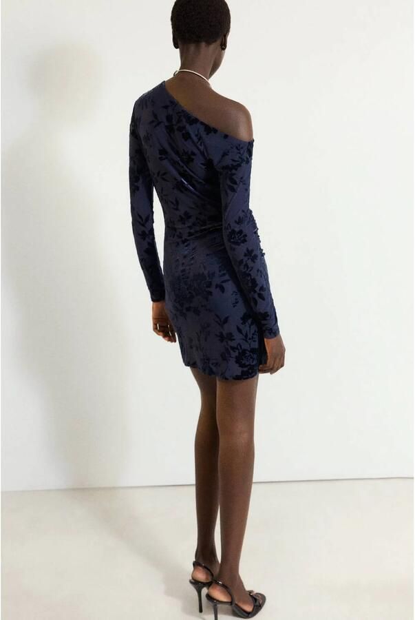 Mango one shoulder korte jurk met print marineblauw - Foto 3