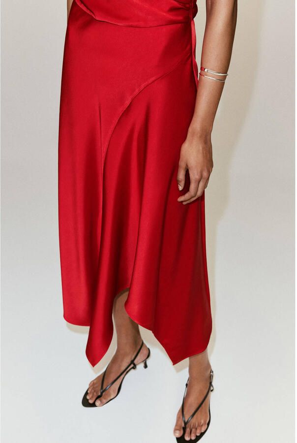 Mango one shoulder midi jurk rood