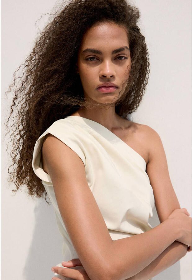 Mango one shoulder viscose korte jurk ecru - Foto 2