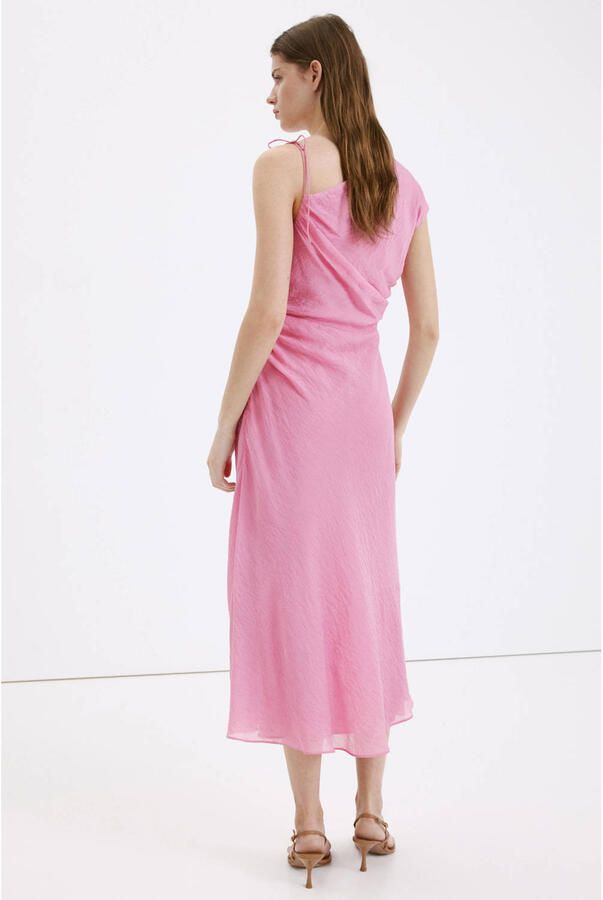 Mango one shoulder viscose midi jurk lichtroze - Foto 2