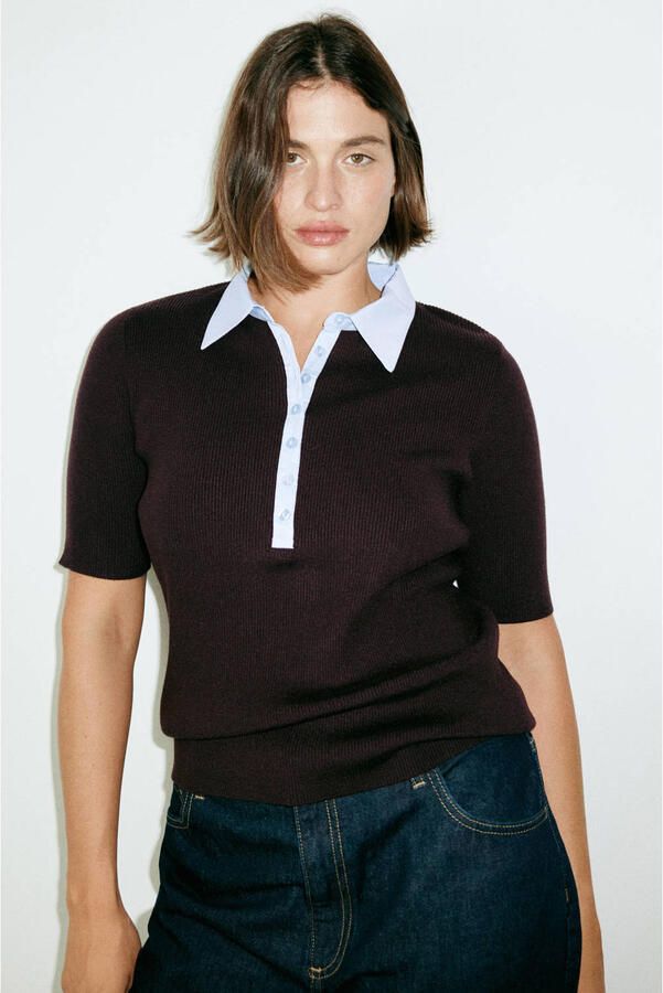 Mango polo donkerbruin