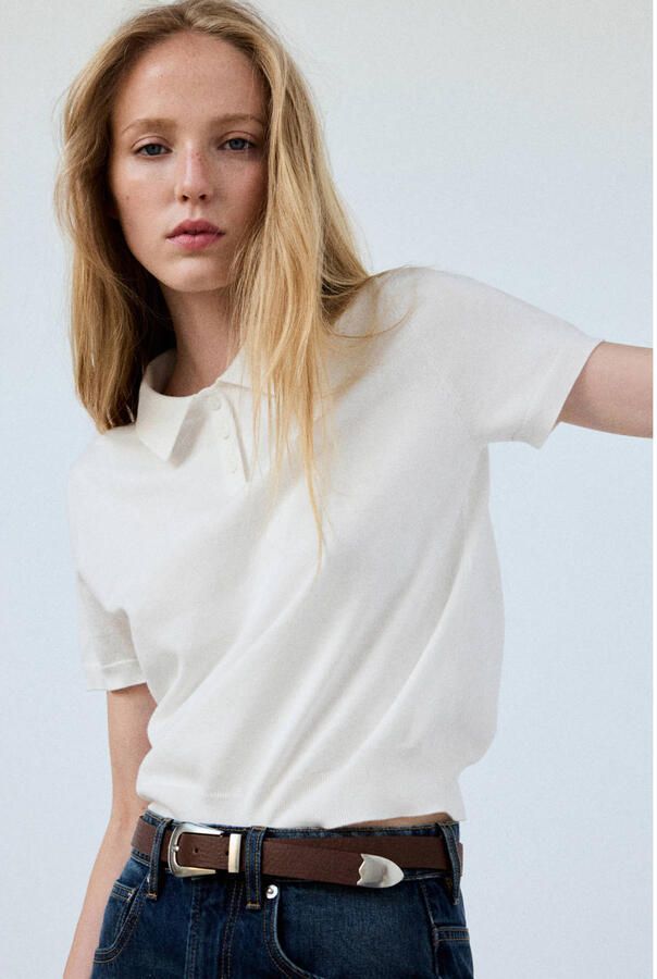 Mango polo ecru
