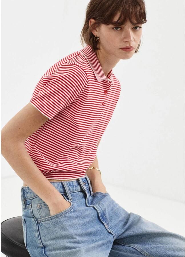 Mango polo met krijtstreep rood - Foto 2