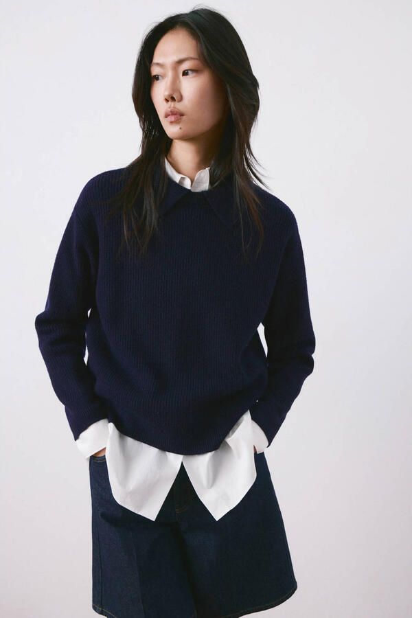 Mango pullover donkerblauw