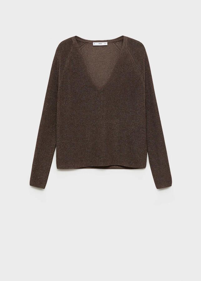 Mango pullover donkerbruin met glitter - Foto 3