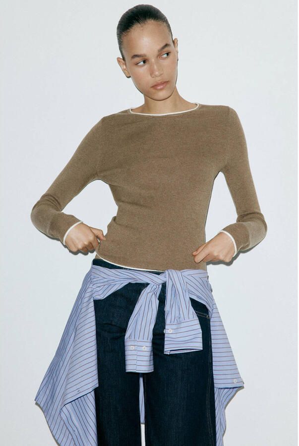 Mango pullover met wol bruin