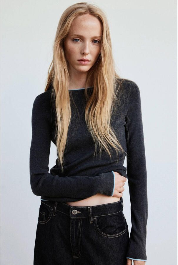 Mango pullover met wol grijs