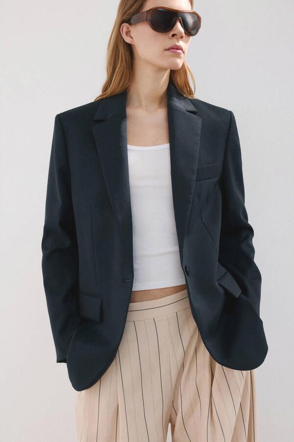 Mango regular blazer donkerblauw