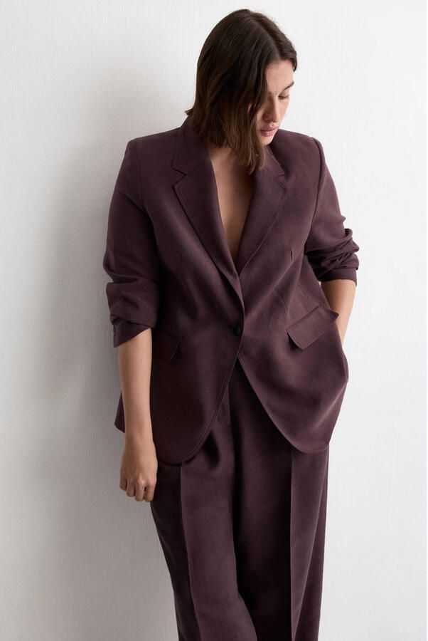 Mango regular blazer donkerpaars - Foto 3