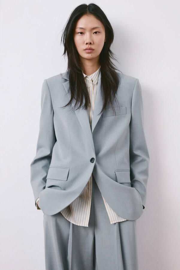 Mango regular blazer grijsblauw