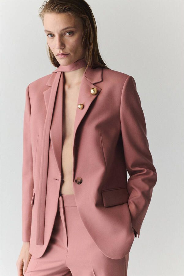 Mango regular blazer met ceintuur roze