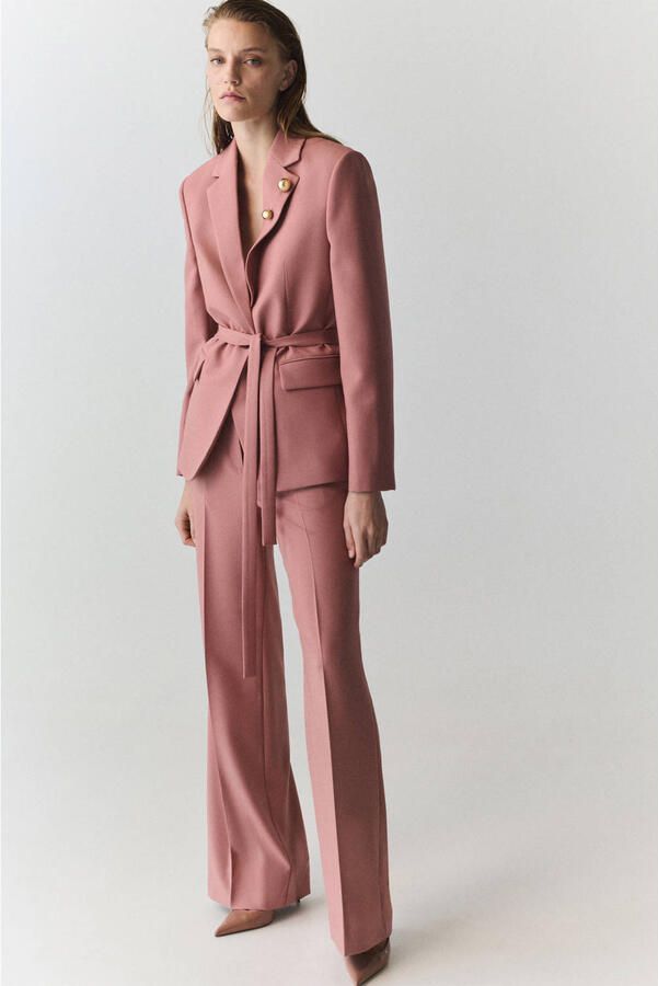 Mango regular blazer met ceintuur roze - Foto 3
