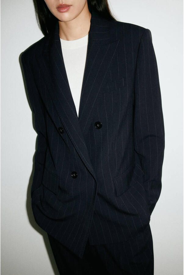 Mango regular blazer met krijtstreep blauw
