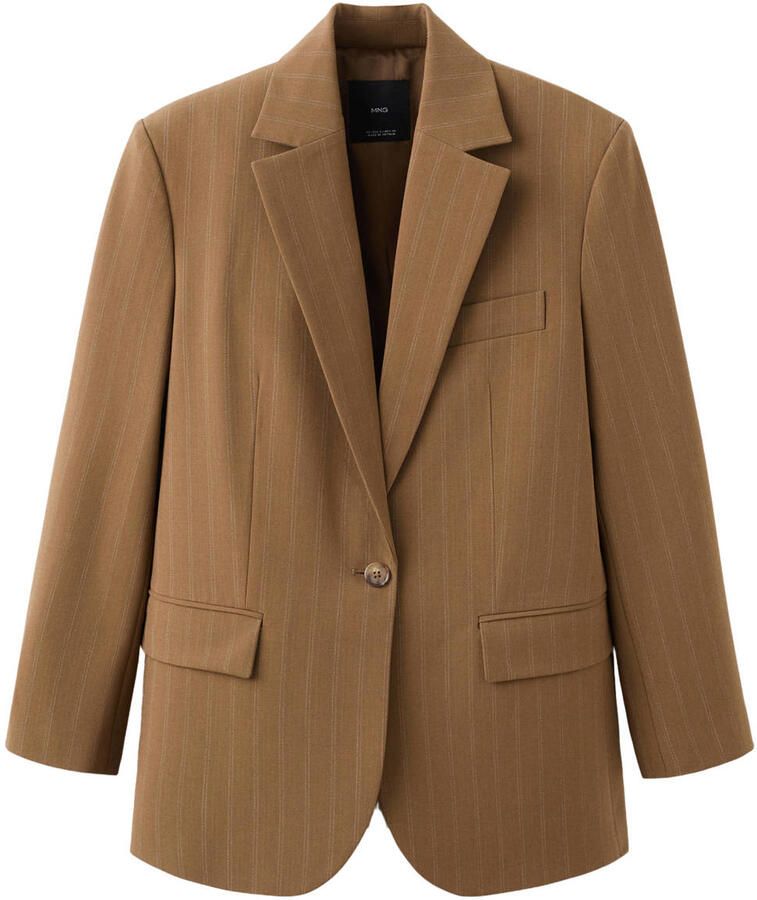 Mango regular blazer met krijtstreep bruin met glitter - Foto 2