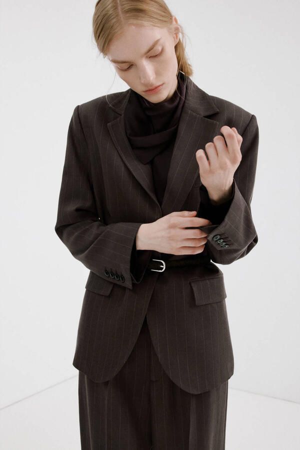 Mango regular blazer met krijtstreep donkerbruin - Foto 3