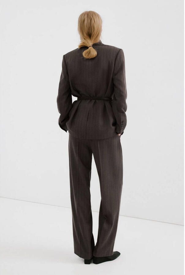 Mango regular blazer met krijtstreep donkerbruin - Foto 2