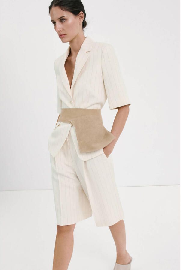 Mango regular blazer met krijtstreep ecru