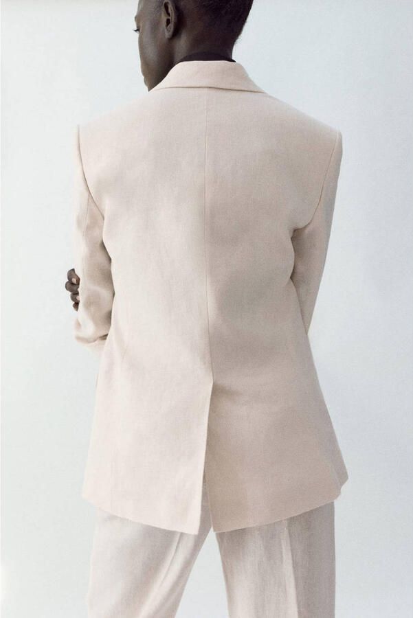 Mango regular blazer met linnen beige - Foto 3