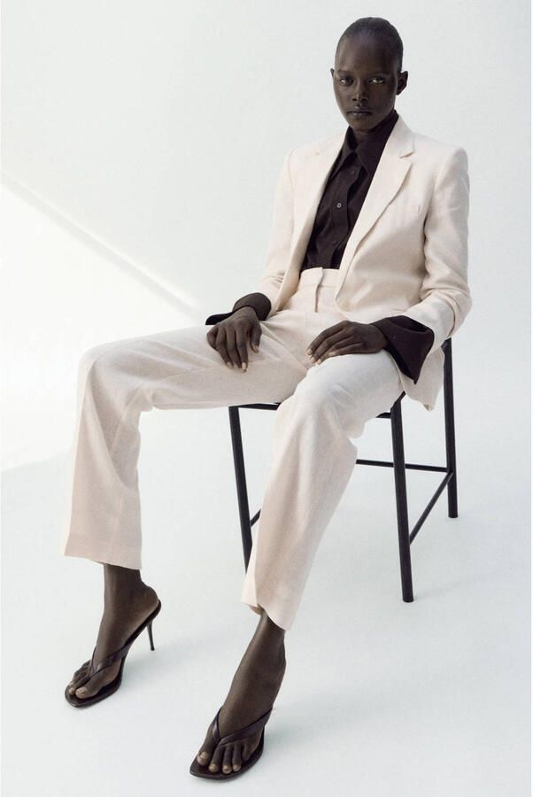 Mango regular blazer met linnen beige - Foto 2