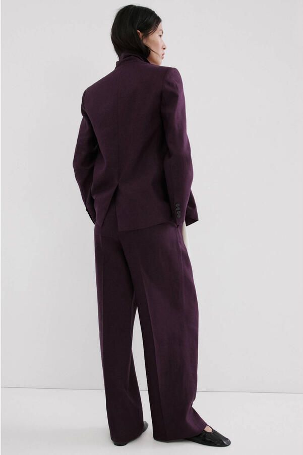 Mango regular blazer met linnen donkerpaars - Foto 2
