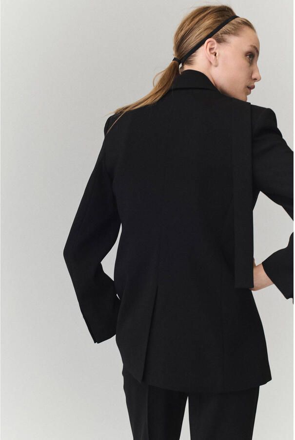Mango regular fit blazer met ceintuur zwart - Foto 2