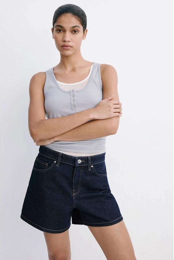 Mango regular fit denim short donkerblauw