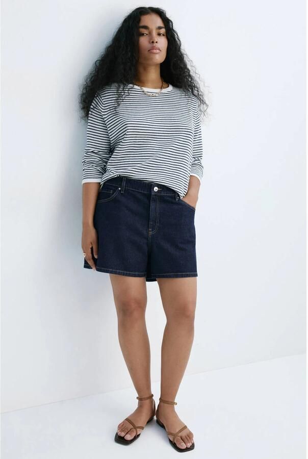 Mango regular fit denim short donkerblauw - Foto 3
