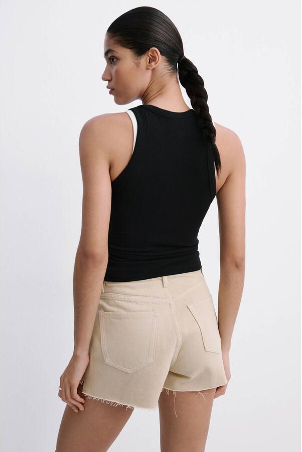 Mango regular fit denim short met studs beige - Foto 3