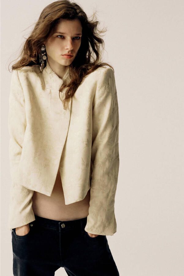 Mango regular fit gebloemde jacquard blazer ecru