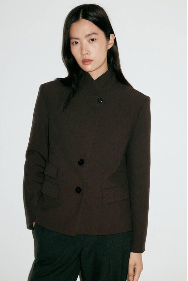 Mango regular fit geruite blazer bruin