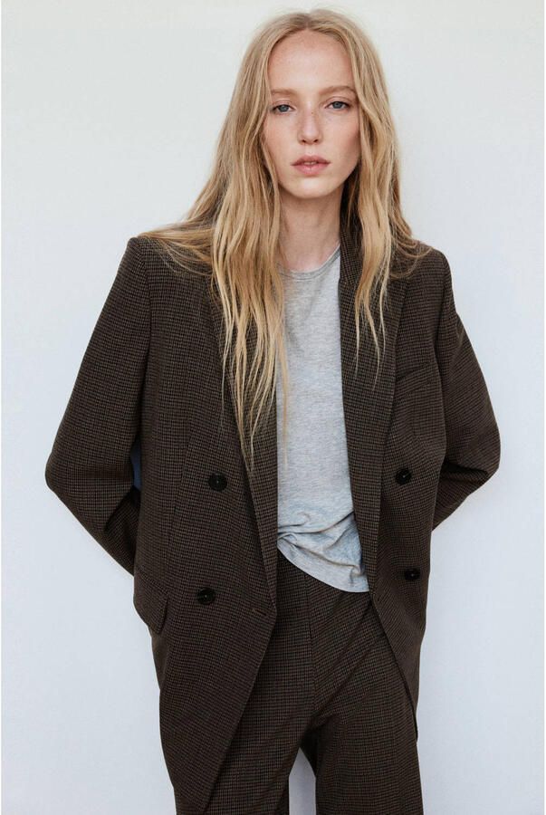 Mango regular fit geruite blazer bruin