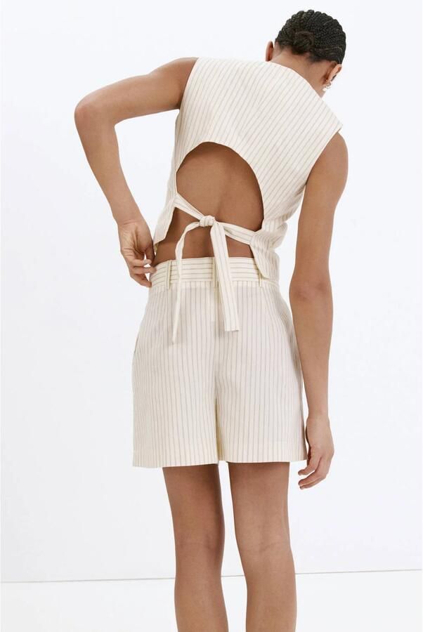 Mango regular fit gestreepte chino short ecru - Foto 3