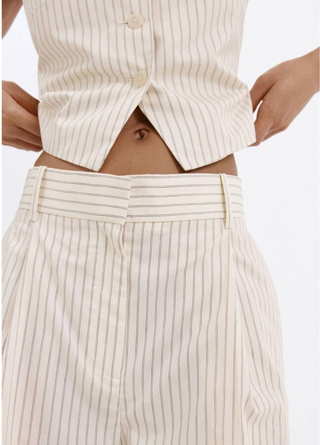 Mango regular fit gestreepte chino short ecru - Foto 2