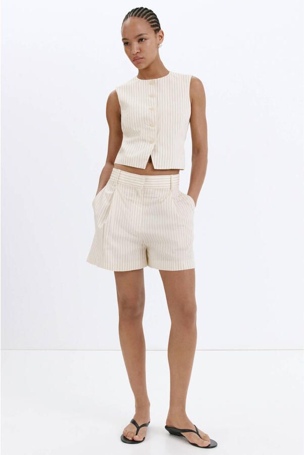 Mango regular fit gestreepte chino short ecru - Foto 3