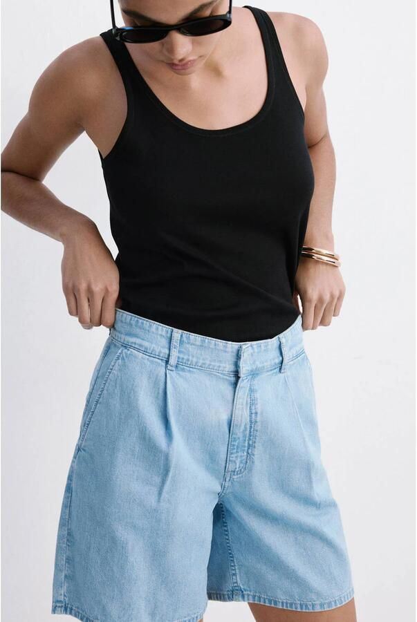 Mango regular fit high waist jorts met linnen lichtblauw