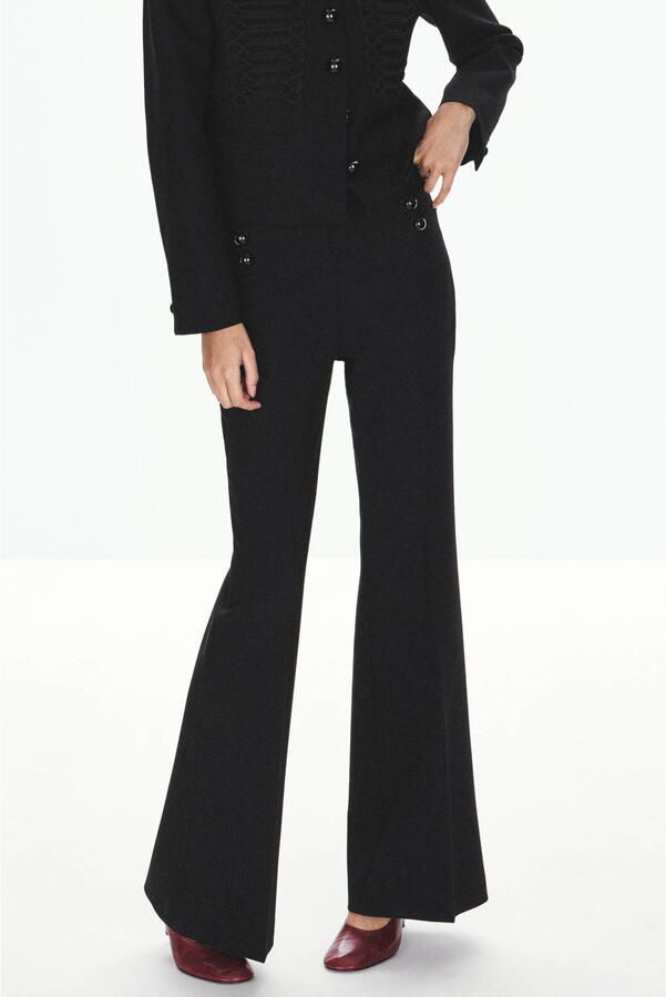 Mango regular waist flared broek zwart