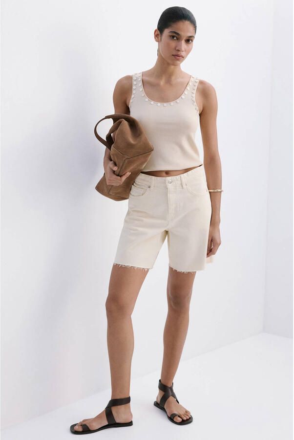 Mango regular waist straight leg denim short beige - Foto 3