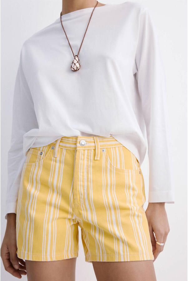 Mango regular waist straight leg gestreepte denim short geel