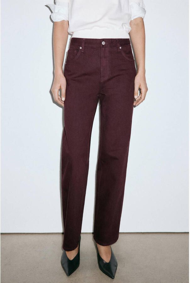 Mango regular waist straight leg jeans donkerrood