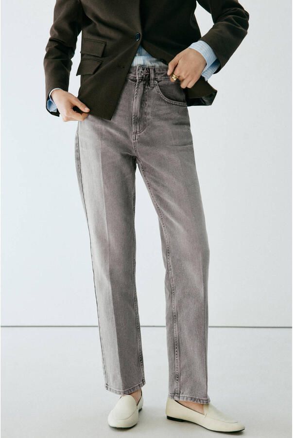 Mango regular waist straight leg jeans grijs