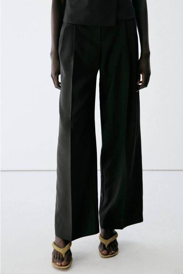 Mango regular waist straight leg pantalon zwart